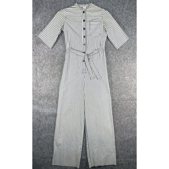 Vintage Liz Carlson Jumpsuit Denim Romper Striped Coveralls Size Large? - Picture 1 of 11